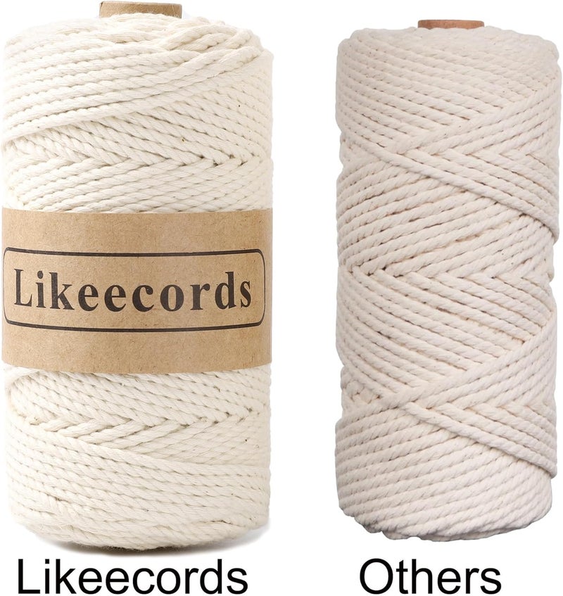 Likeecords 2 Rolls of Cotton Macrame Cord 3mm x 100m, 3 Strand Twisted, Macrame Rope, Macrame String Cotton Yarn, Macrame Yarn Craft Cord for Knitting Plant Hangers Christmas Décor (Natural White) - Image 4